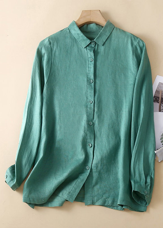 New Green Peter Pan Collar Button Solid Cotton Shirt Spring