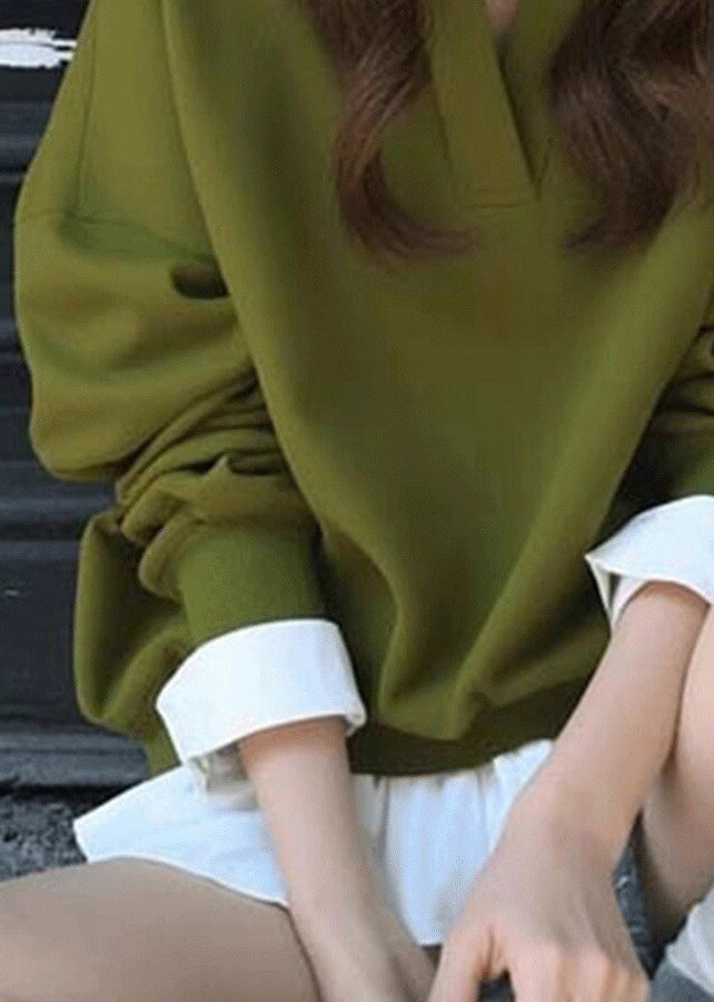 New Green Peter Pan Collar False Two Pieces Patchwork Cotton Streetwear Fall