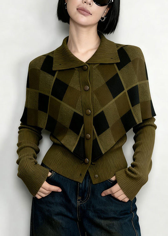 New Green Peter Pan Collar Patchwork False Two Pieces Knit Top Fall