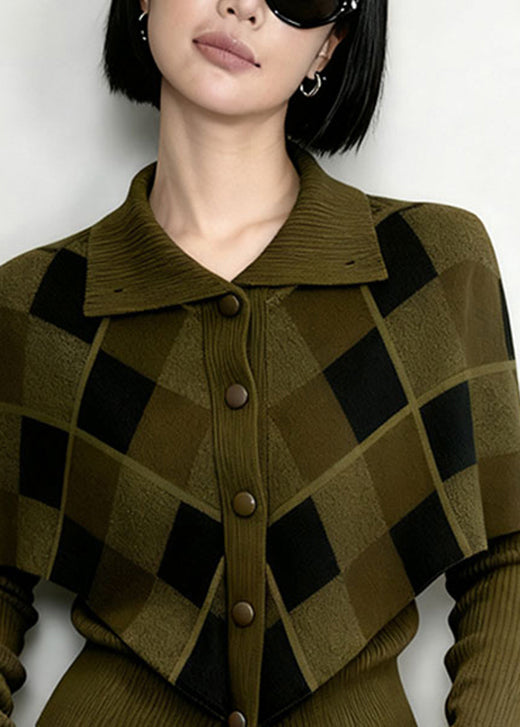 New Green Peter Pan Collar Patchwork False Two Pieces Knit Top Fall