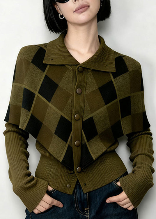 New Green Peter Pan Collar Patchwork False Two Pieces Knit Top Fall