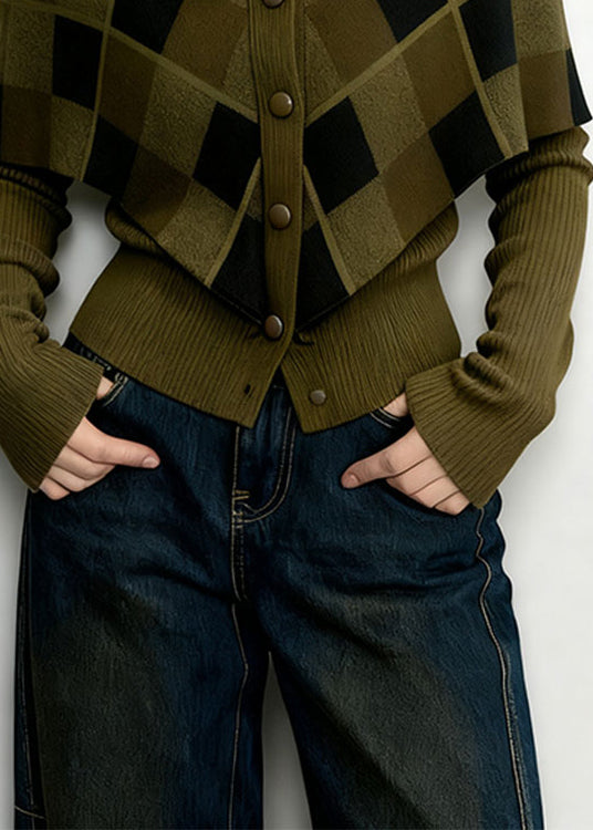 New Green Peter Pan Collar Patchwork False Two Pieces Knit Top Fall