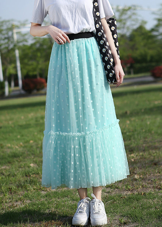 New Green Ruffled Elastic Waist Tulle Skirt Summer