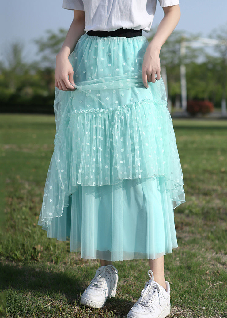 New Green Ruffled Elastic Waist Tulle Skirt Summer
