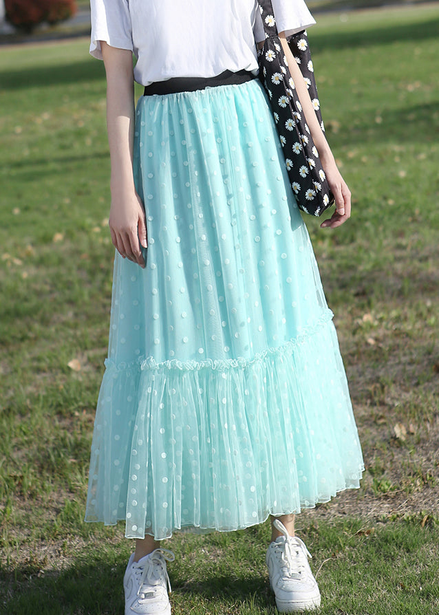 New Green Ruffled Elastic Waist Tulle Skirt Summer