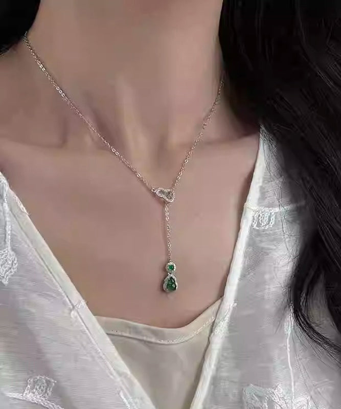 New Green Sterling Silver Zircon Emerald Calabash Tassel Pendant Necklace