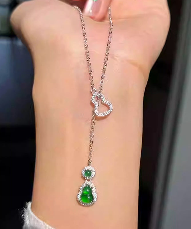New Green Sterling Silver Zircon Emerald Calabash Tassel Pendant Necklace