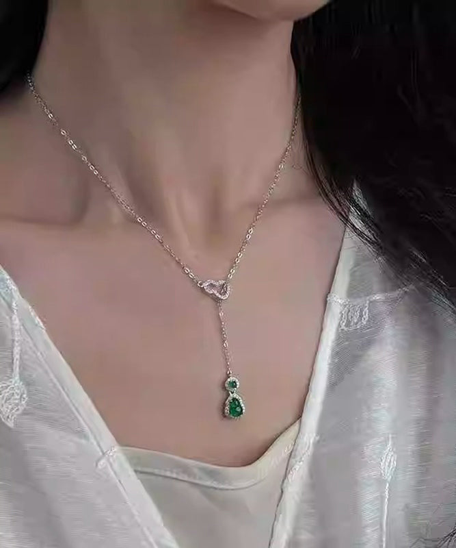 New Green Sterling Silver Zircon Emerald Calabash Tassel Pendant Necklace