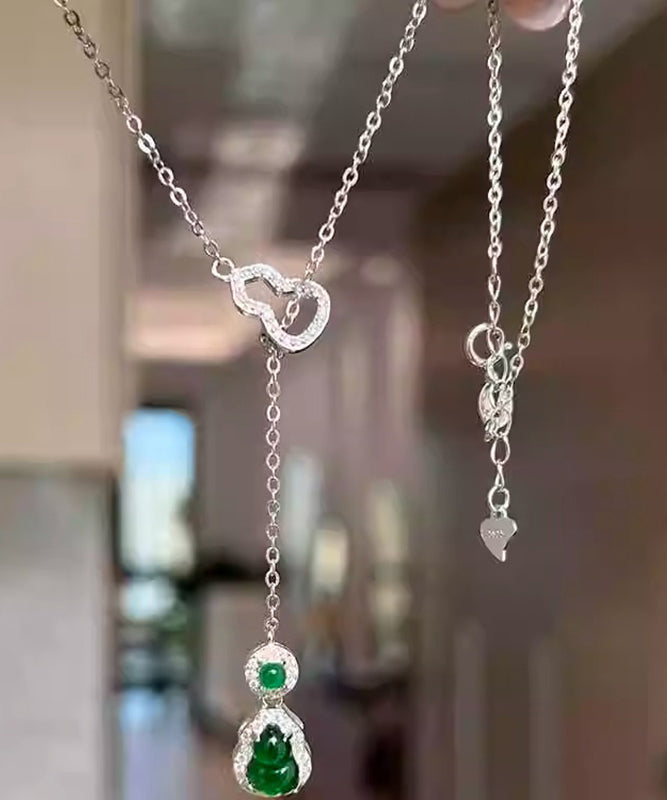New Green Sterling Silver Zircon Emerald Calabash Tassel Pendant Necklace