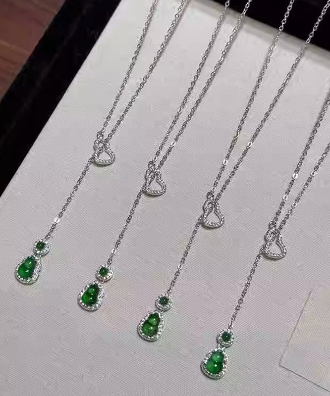 New Green Sterling Silver Zircon Emerald Calabash Tassel Pendant Necklace
