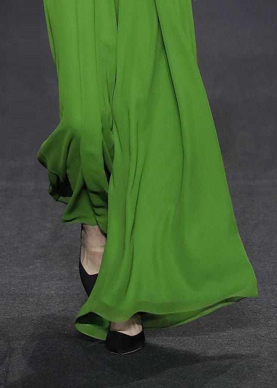 New Green Zippered Pockets Chiffon Spaghetti Strap Jumpsuit Sleeveless