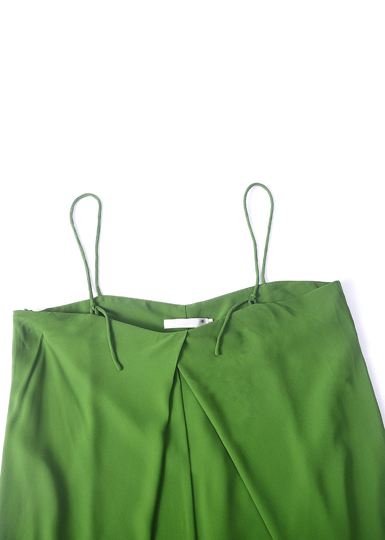 New Green Zippered Pockets Chiffon Spaghetti Strap Jumpsuit Sleeveless