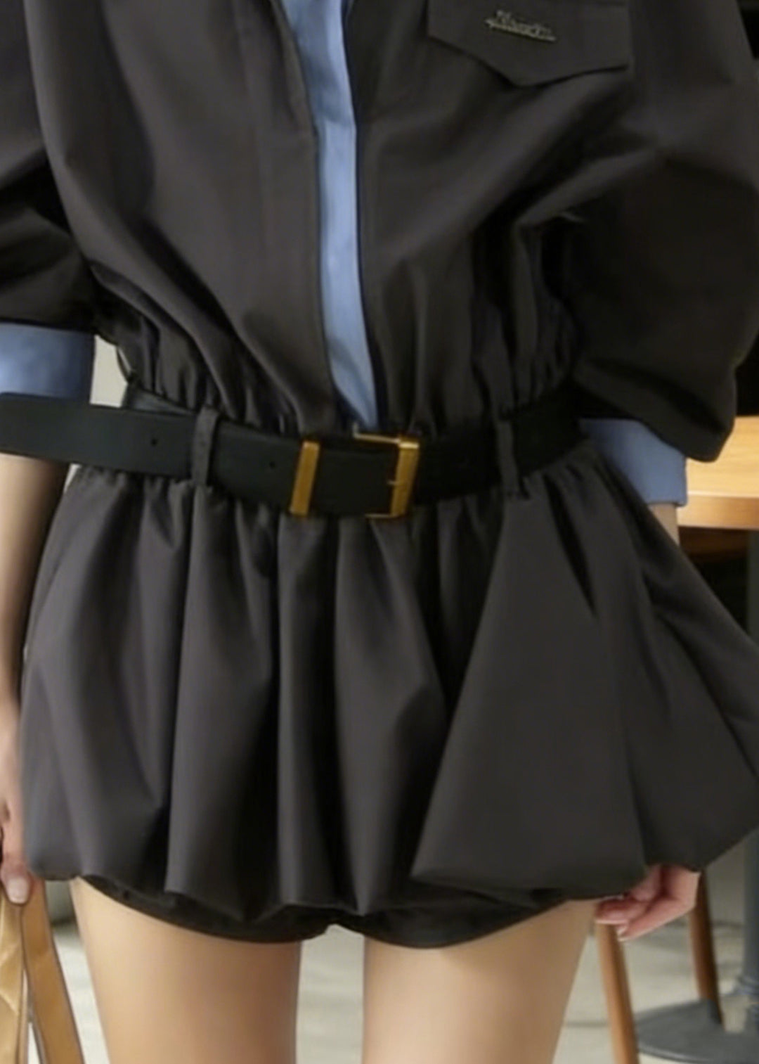 New Grey Button False Two Pieces Patchwork Cotton Shirts Dresses Spring