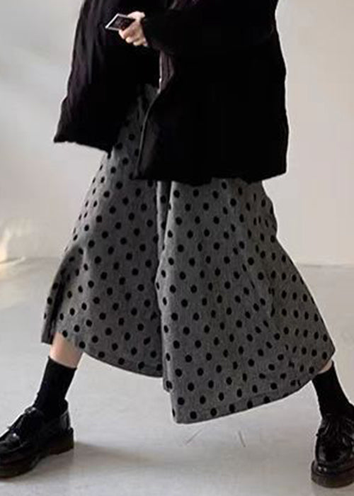 New Grey Dot Elastic Waist Cotton Wide Leg Pants Summer