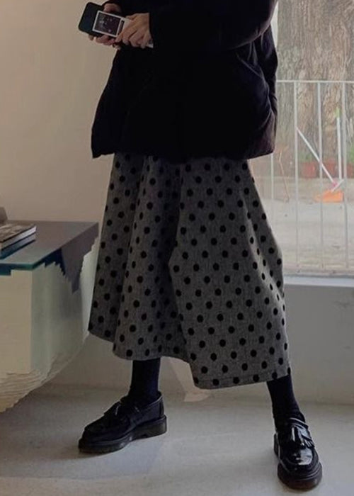 New Grey Dot Elastic Waist Cotton Wide Leg Pants Summer