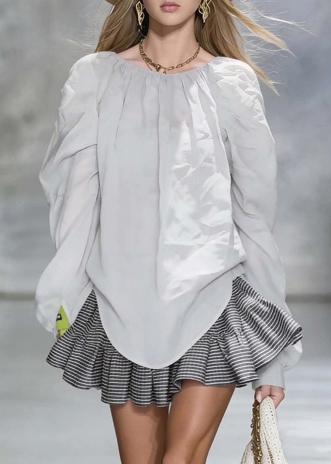 New Grey Wrinkled Solid Cotton Shirt Tops Spring