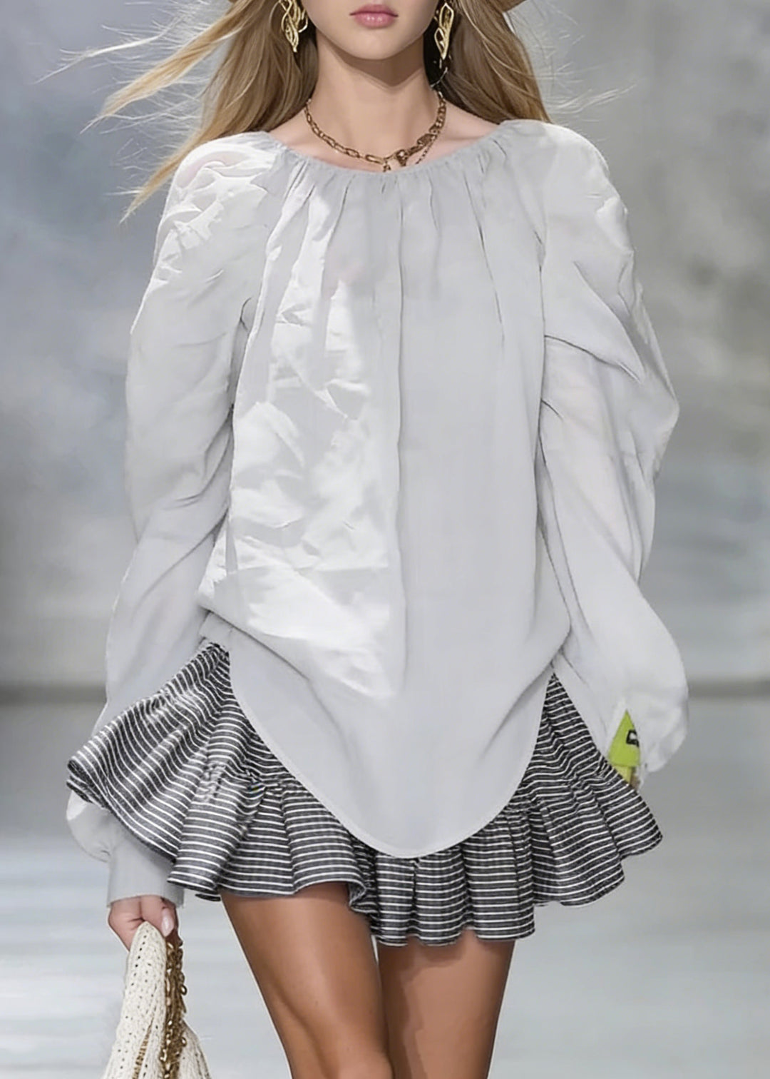 New Grey Wrinkled Solid Cotton Shirt Tops Spring