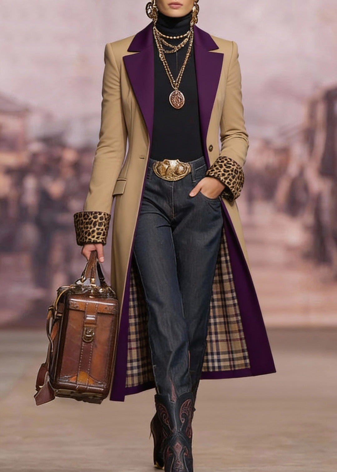 New Khaki Peter Pan Collar Pockets Patchwork Cotton Trench Spring