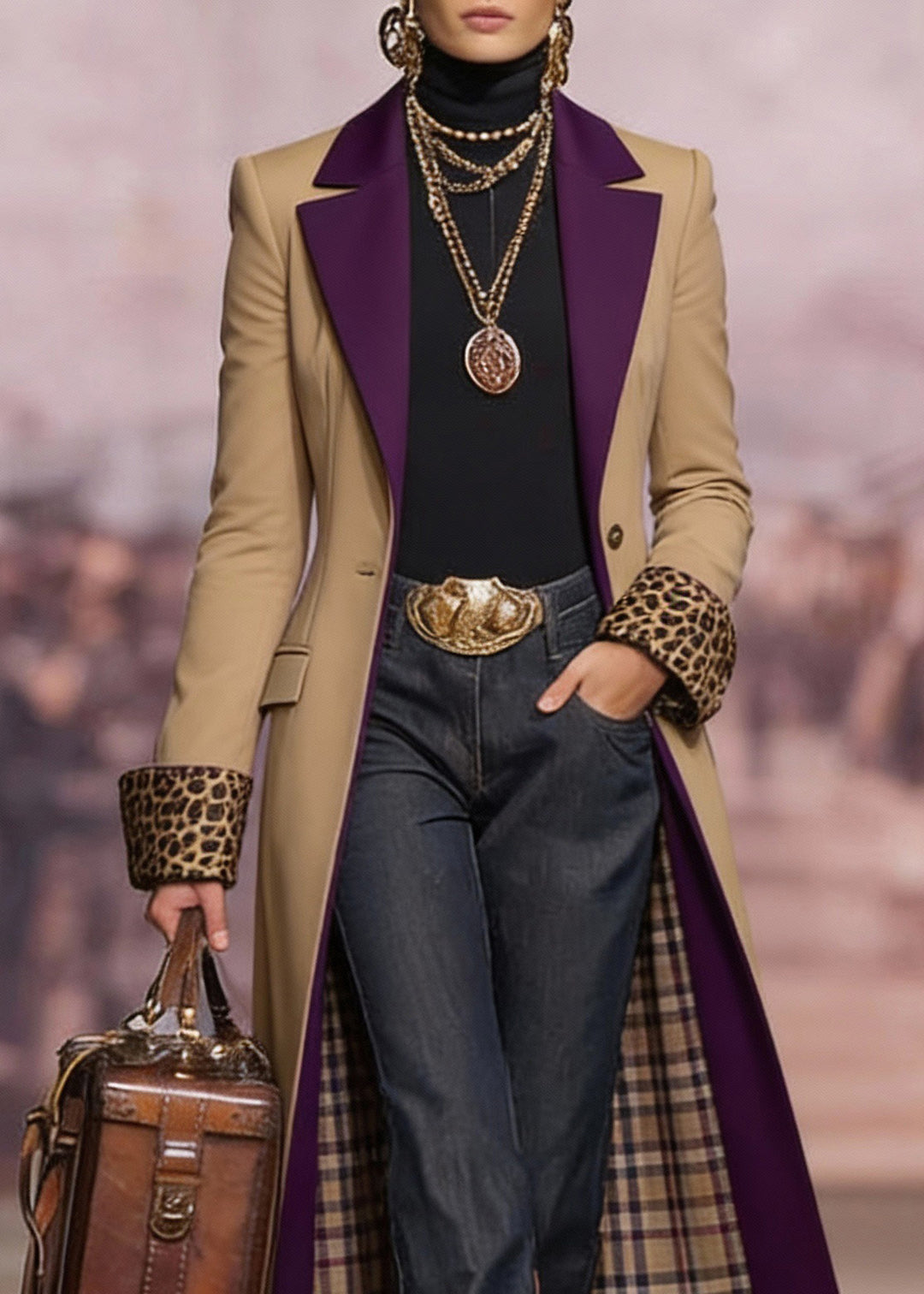 New Khaki Peter Pan Collar Pockets Patchwork Cotton Trench Spring