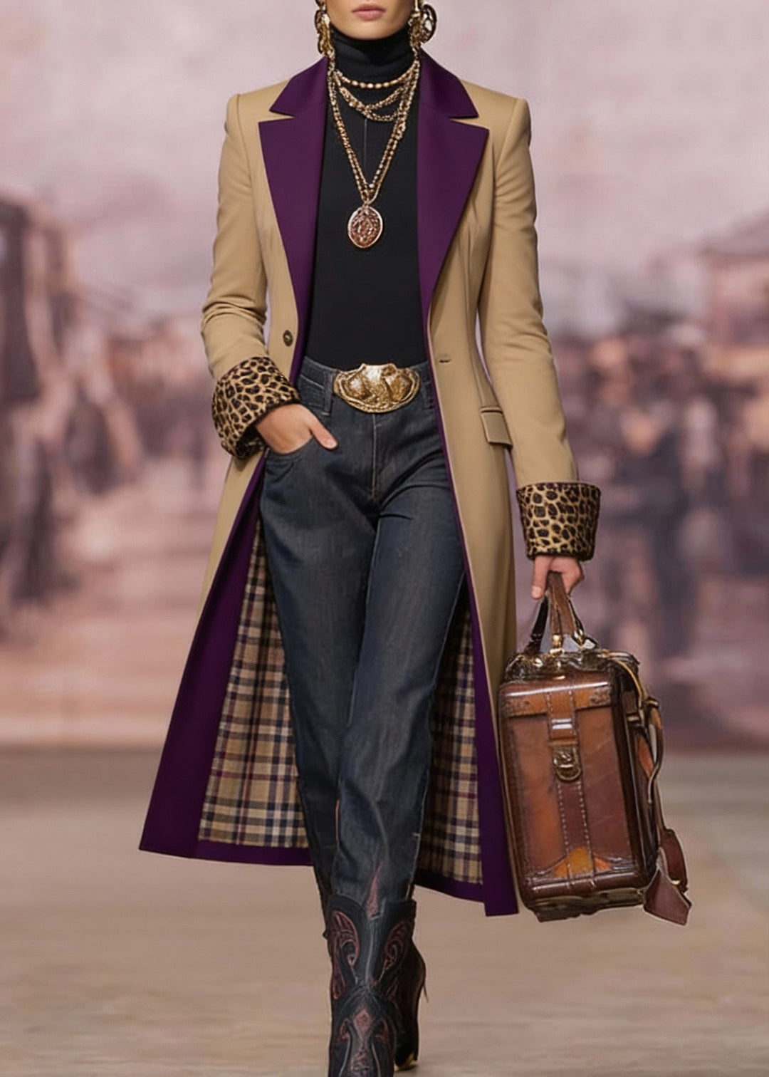 New Khaki Peter Pan Collar Pockets Patchwork Cotton Trench Spring