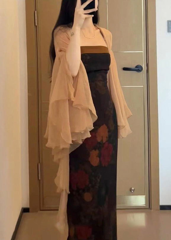 New Khaki Solid Thin Chiffon Cardigans Butterfly Sleeve