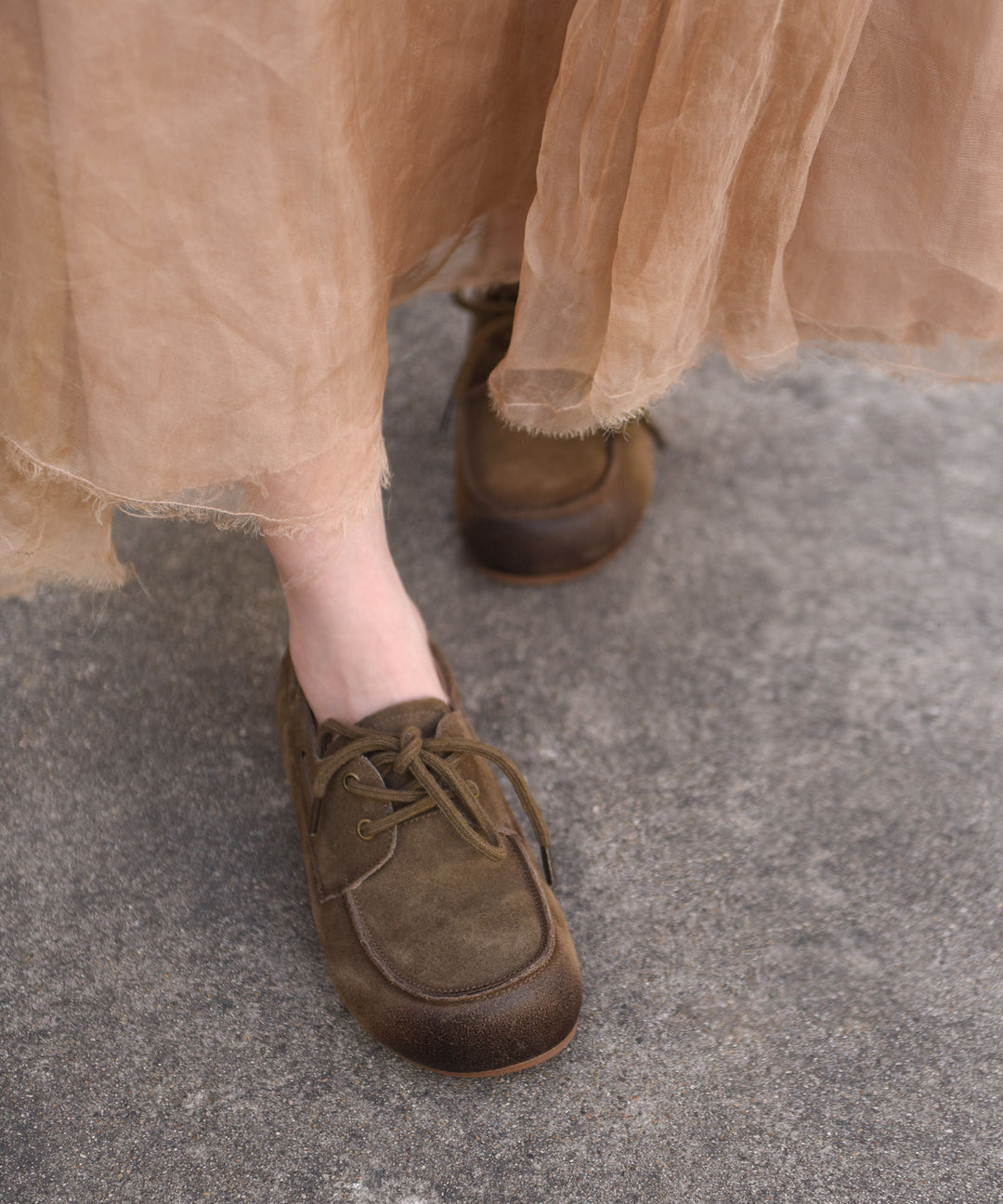 New Lace Up Splicing Platform Loafers For Women Khaki Suede