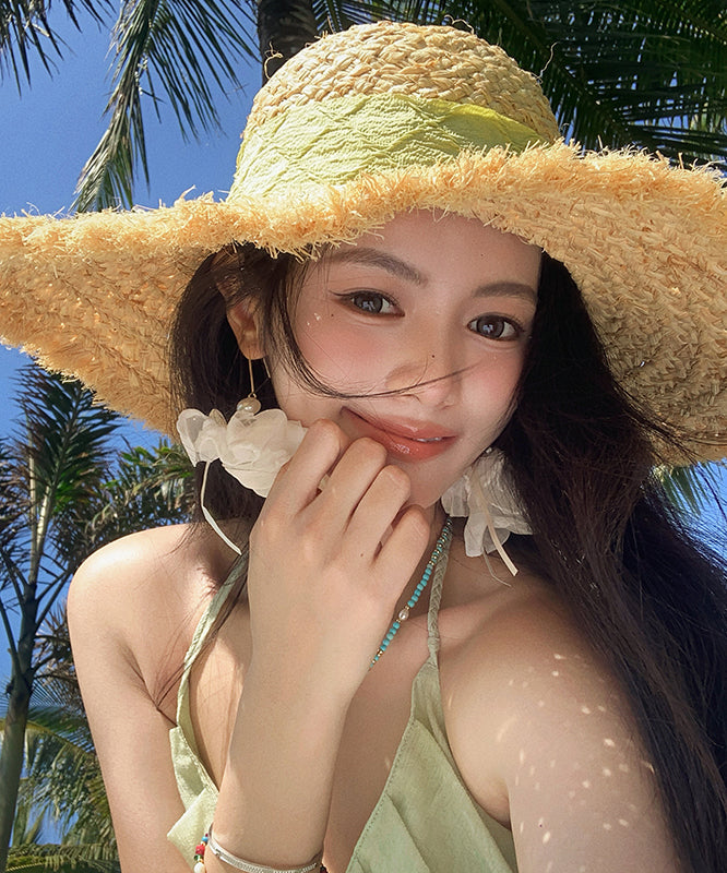 New Large Brim Butterfly Bow Ribbon Straw Woven Sun Hat