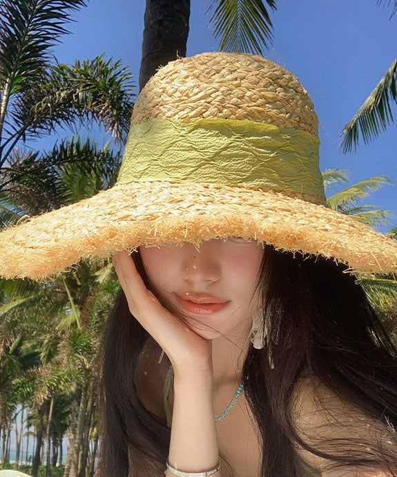 New Large Brim Butterfly Bow Ribbon Straw Woven Sun Hat