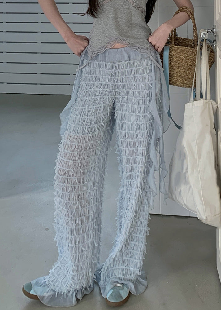 New Light Blue Original Design High Waist Chiffon Pants Summer