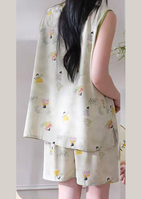 New Light Green Patchwork Side Open Pajamas Sets