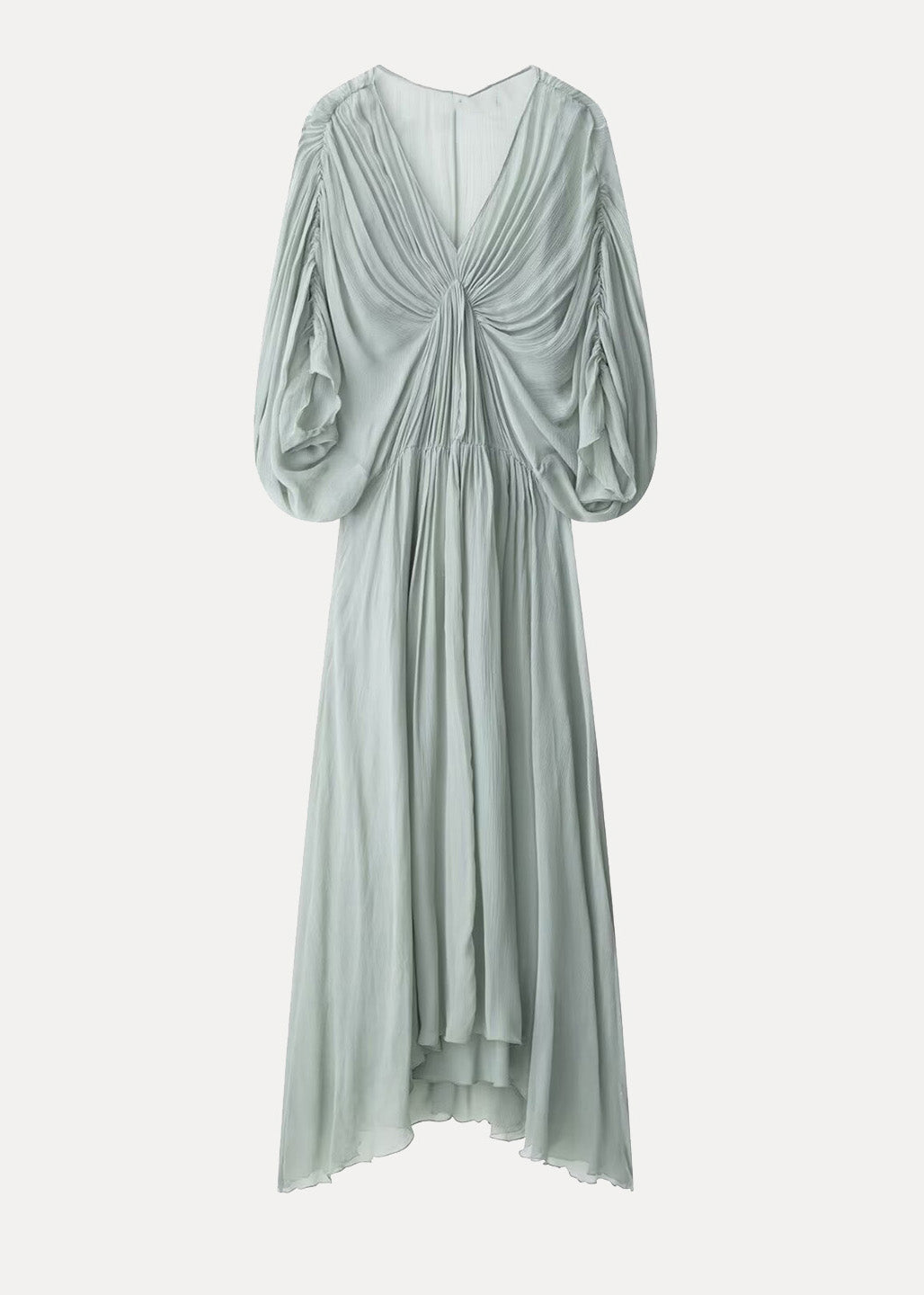 New Light Green V Neck Wrinkled Patchwork Chiffon Dresses Batwing Sleeve