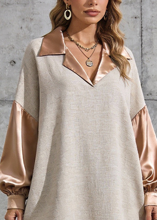 New Light Grey Peter Pan Collar Silk Patchwork Mini Dresses - Omychic