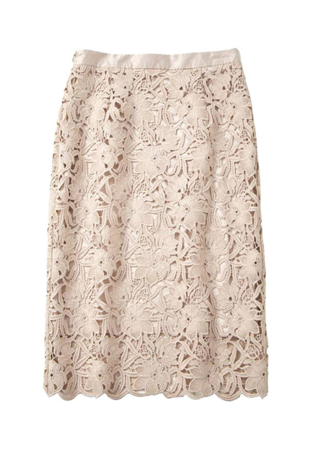 New Light Pink Hollow Out Lace High Waisted Skirts Summer
