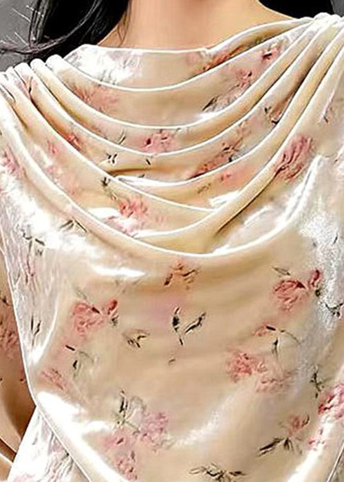 New Light Pink Print Wrinkled Silk Velour T Shirt Fall
