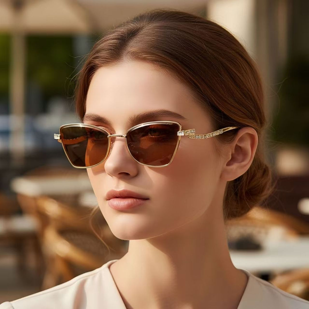 New Luxury And Versatile Brown Zircon Sunglasses