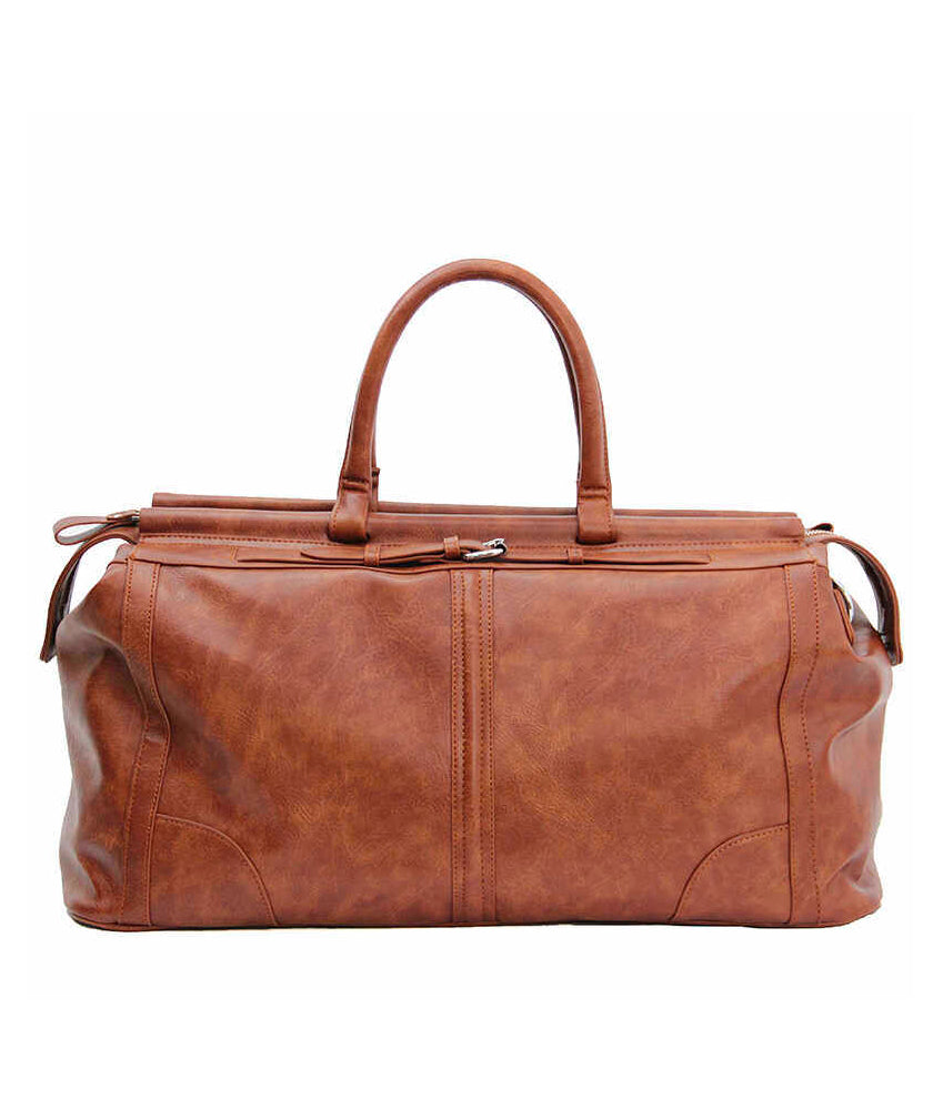 New Men's Brown Large Capacity Faux Leather Duffel Bag