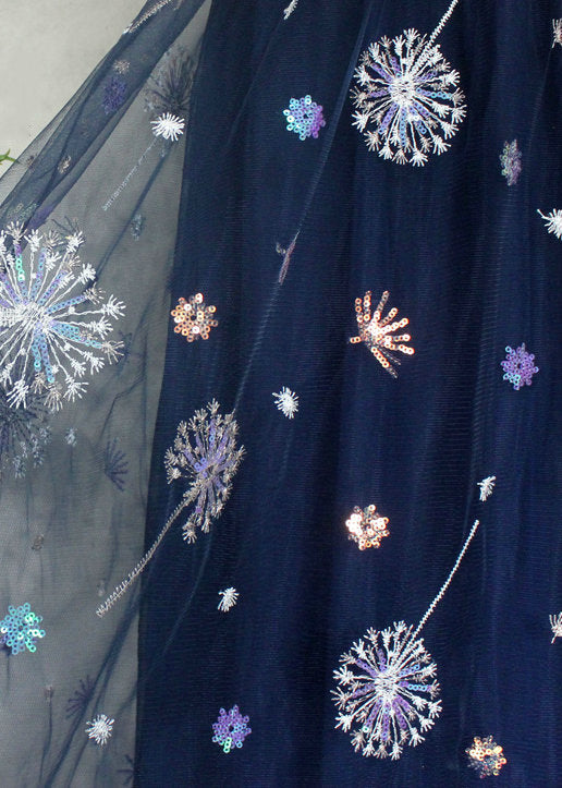New Navy Embroidered Sequins High Waist Tulle Skirts Summer