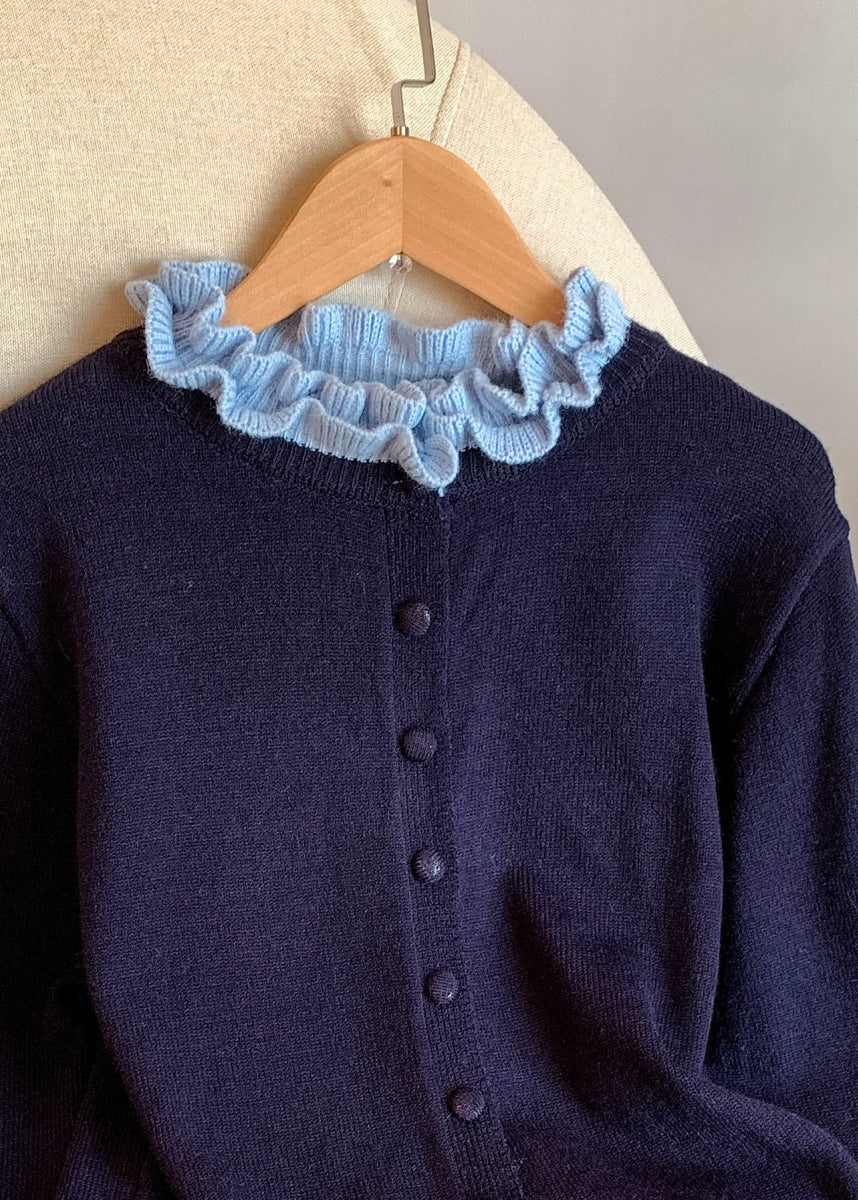 New Navy Original Design Patchwork Knit Coats Petal Sleeve