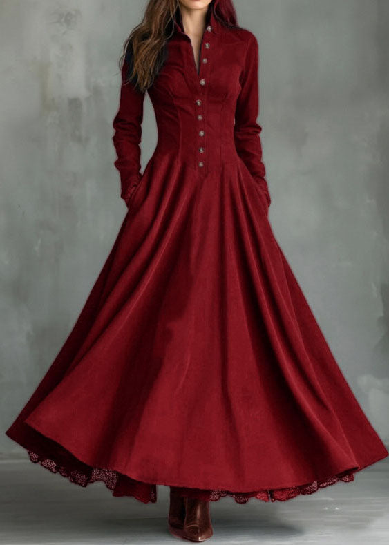 New Navy Peter Pan Collar Lace Patchwork Faux Suede Long Dress Fall