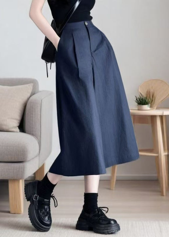 New Navy Pockets Elastic Waist Linen Crop Pants Summer