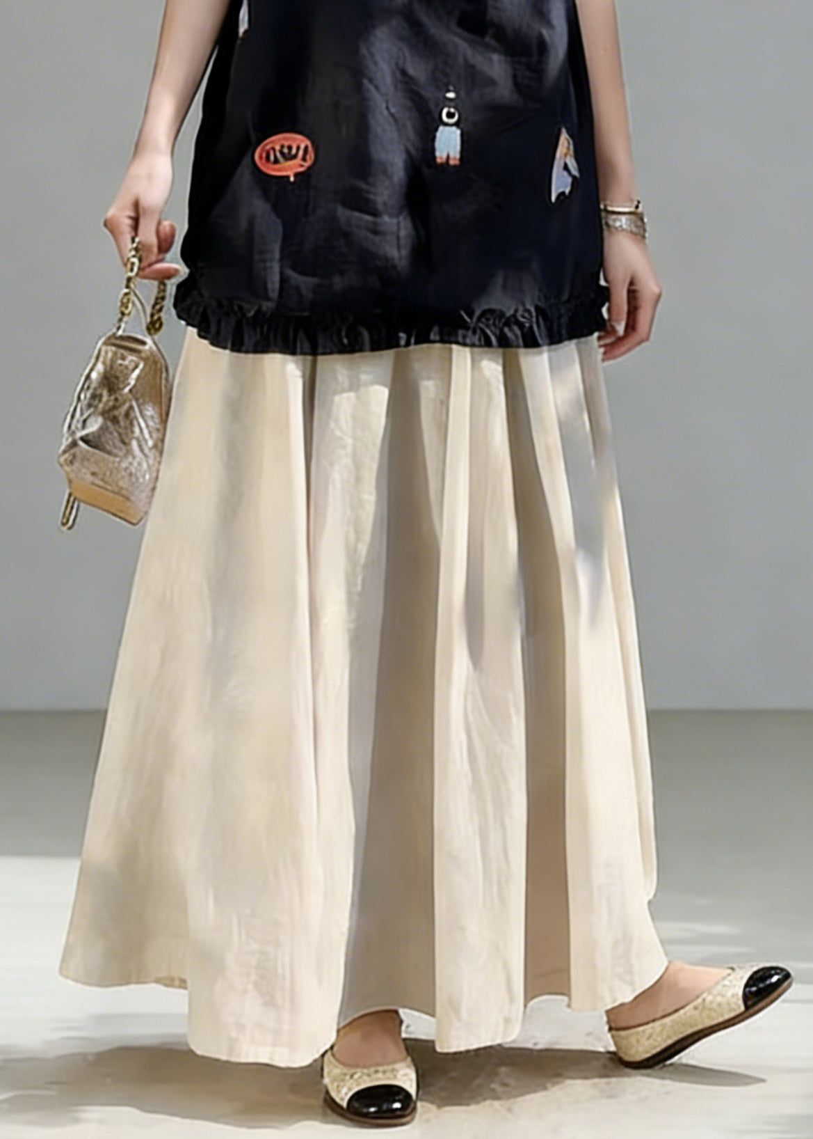 New Navy Print Ruffled Tops And Linen Skirts Two Piece Set Summe - Omychic