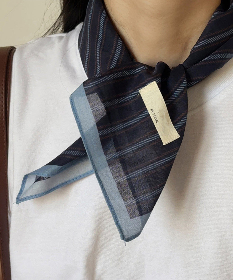 New Navy Striped Cotton Square Scarf Hat