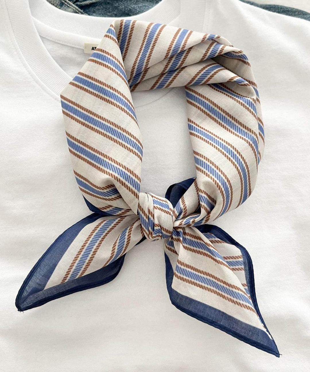 New Navy Striped Cotton Square Scarf Hat