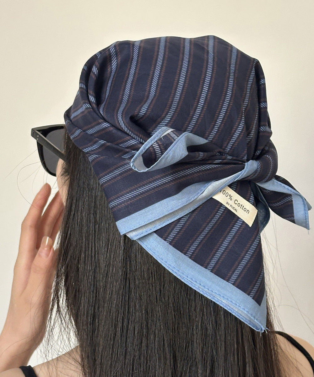 New Navy Striped Cotton Square Scarf Hat