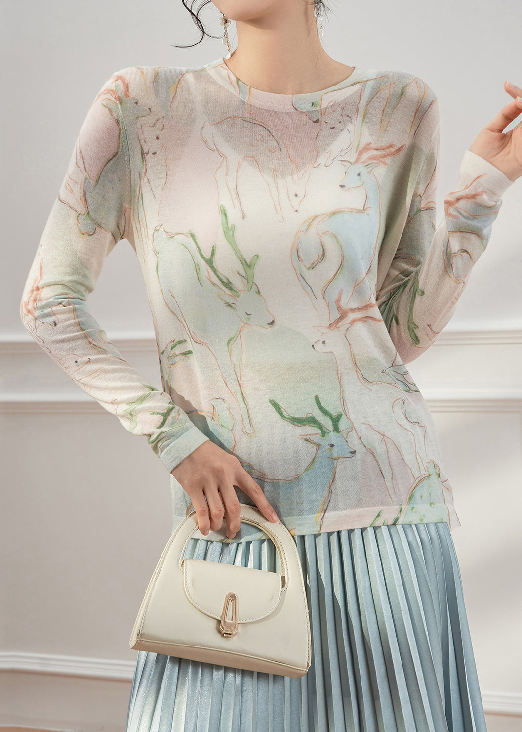 New O Neck Animal Print Thin Knit T Shirt Fall