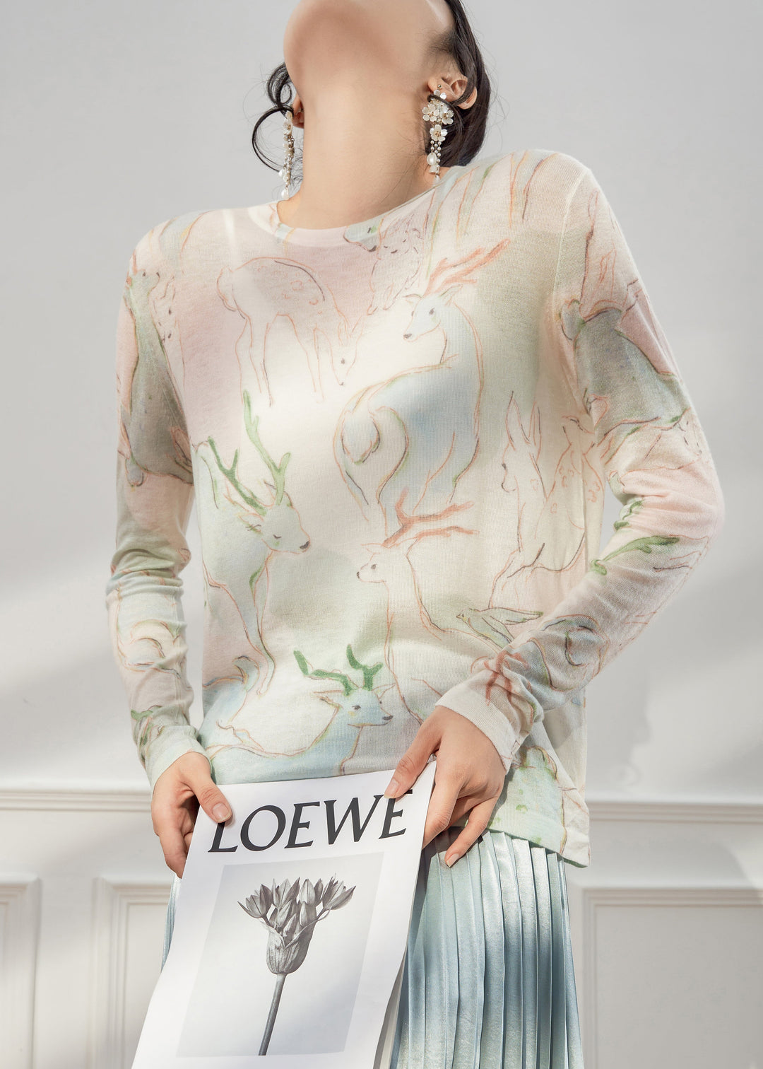 New O Neck Animal Print Thin Knit T Shirt Fall