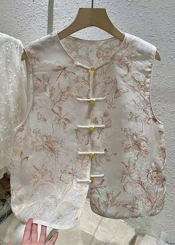 New O Neck Embroidered Button Tulle Waistcoat Sleeveless