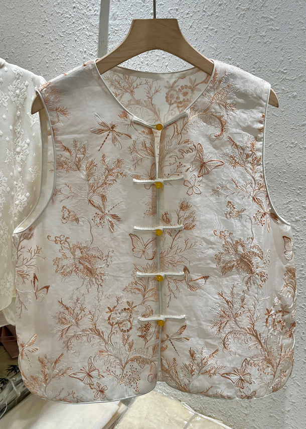 New O Neck Embroidered Button Tulle Waistcoat Sleeveless