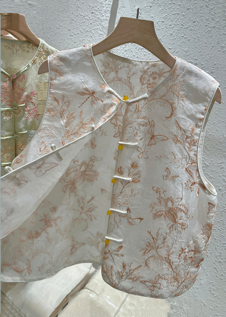 New O Neck Embroidered Button Tulle Waistcoat Sleeveless