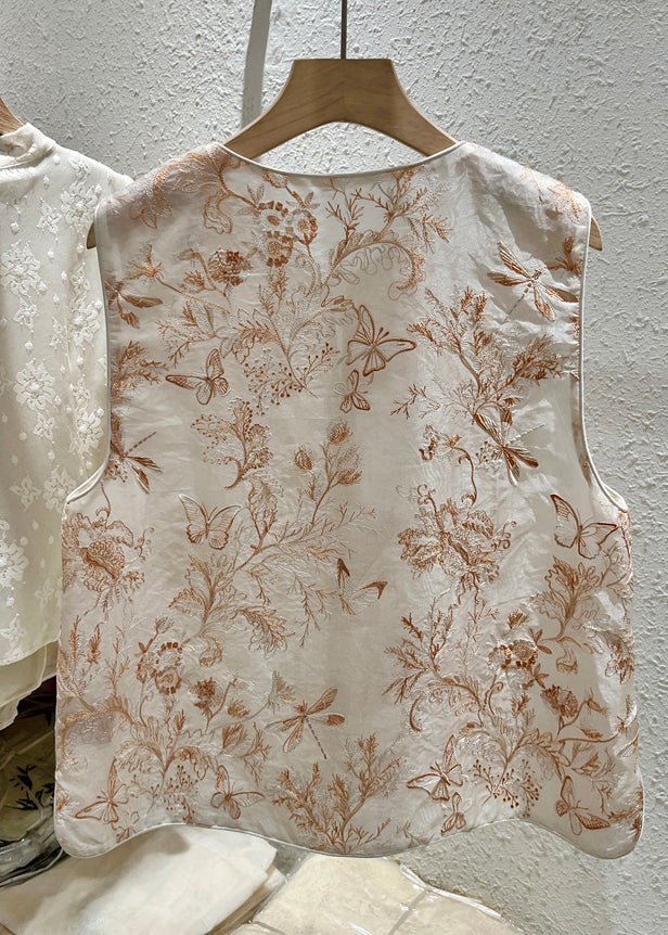 New O Neck Embroidered Button Tulle Waistcoat Sleeveless